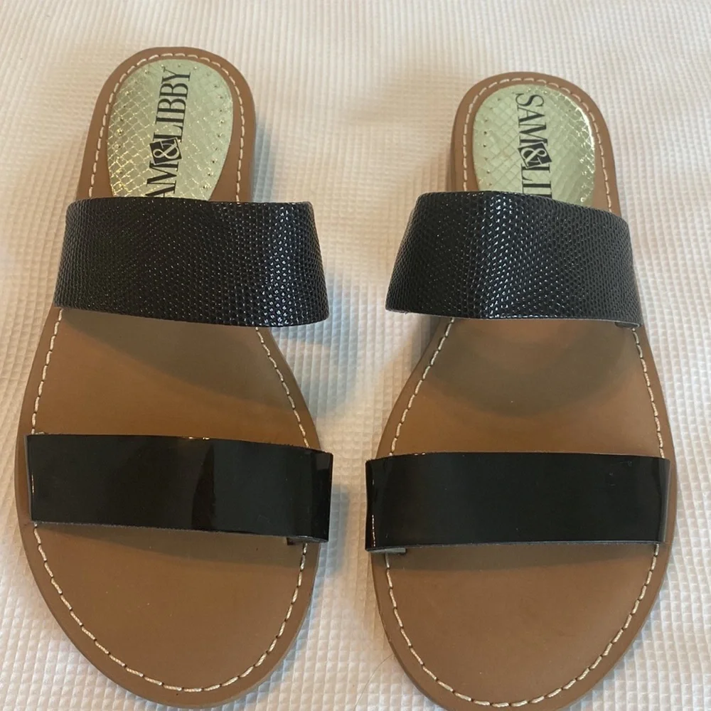 Sam & Libby Flat 2 straps Sliders size 6 Black